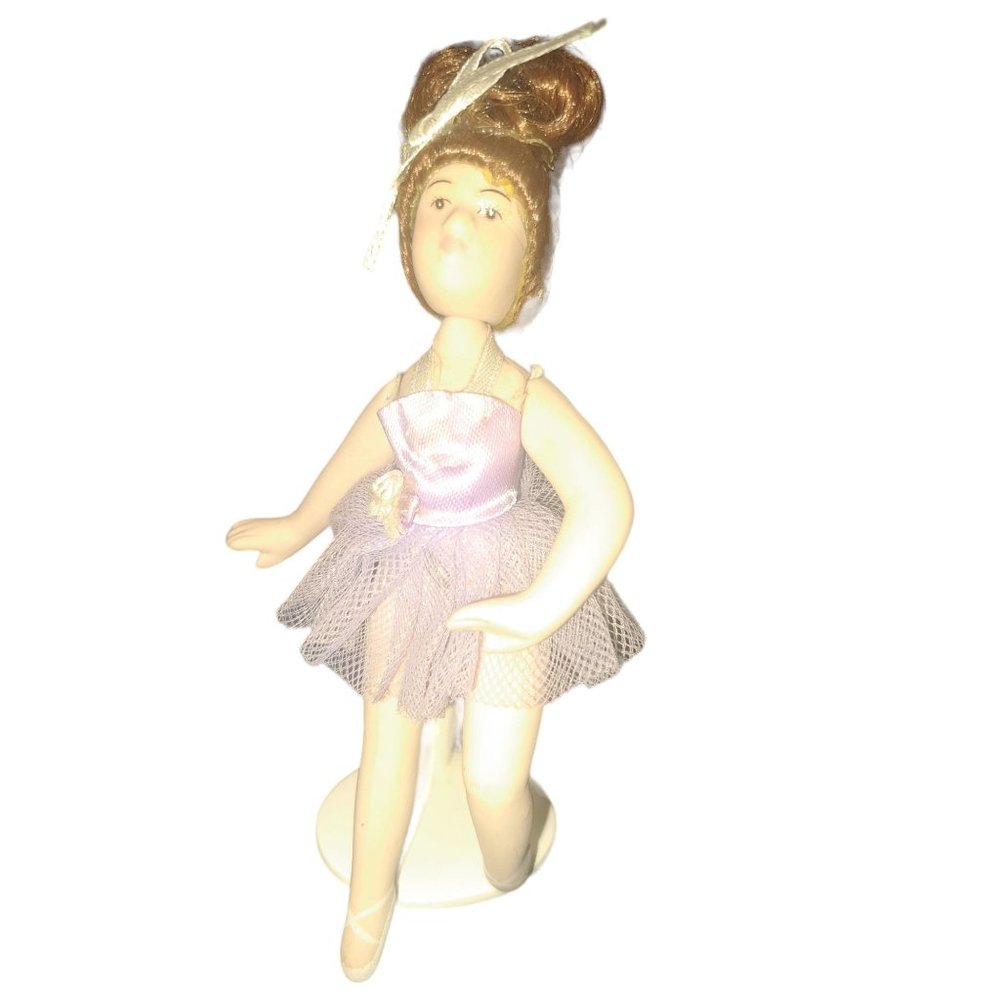 Ruby Red Ballerina Porcelain Doll with Stand 6" Tall Movable Arms Legs Head